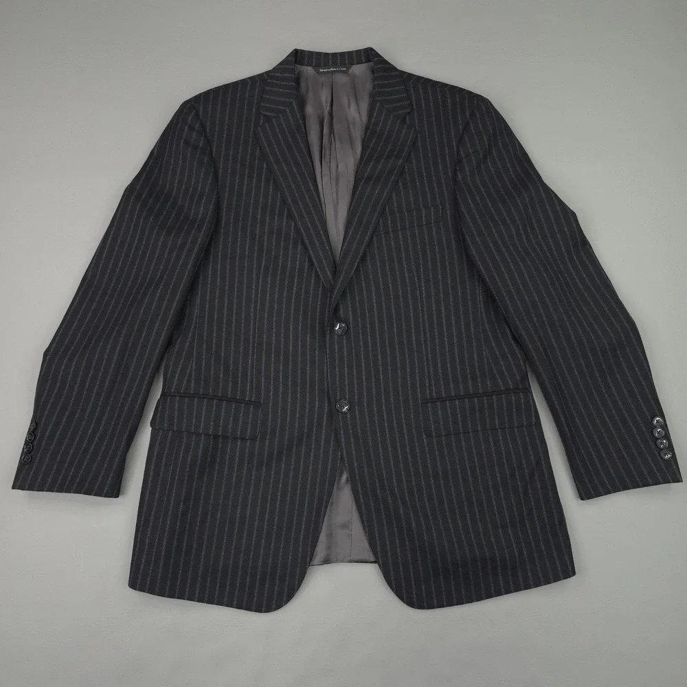Samuelsohn Suit Jacket Mens 42R Gray Wool Cashmere Pinstripe 2 Button Blazer